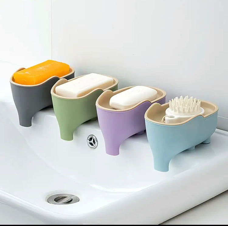 Elephant Soap Box Holder, Modern Simple Bathroom Portable Drain Soap Box, Double Layer Cute Elephant Shape Soap Box Elephant Soap Box Holder, Modern Simple Bathroom Portable Drain Soap Box, Double Layer Cute Elephant Shape Soap Box